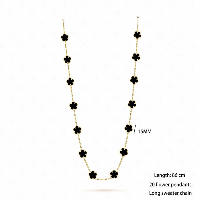 18K Gold Plated Luxury Charm Bracelet Five-Leaf Flower Clover Bracelet Natural Stone Shell Charm Plant Jewelry