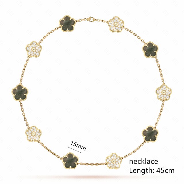 18K Gold Plated Luxury Charm Bracelet Five-Leaf Flower Clover Bracelet Natural Stone Shell Charm Plant Jewelry