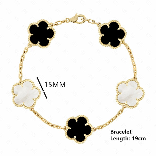 18K Gold Plated Luxury Charm Bracelet Five-Leaf Flower Clover Bracelet Natural Stone Shell Charm Plant Jewelry