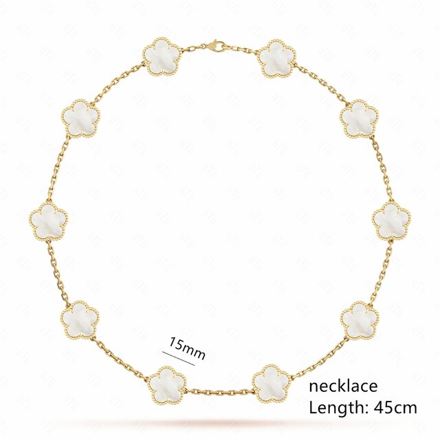 18K Gold Plated Luxury Charm Bracelet Five-Leaf Flower Clover Bracelet Natural Stone Shell Charm Plant Jewelry