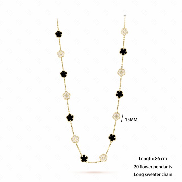 18K Gold Plated Luxury Charm Bracelet Five-Leaf Flower Clover Bracelet Natural Stone Shell Charm Plant Jewelry