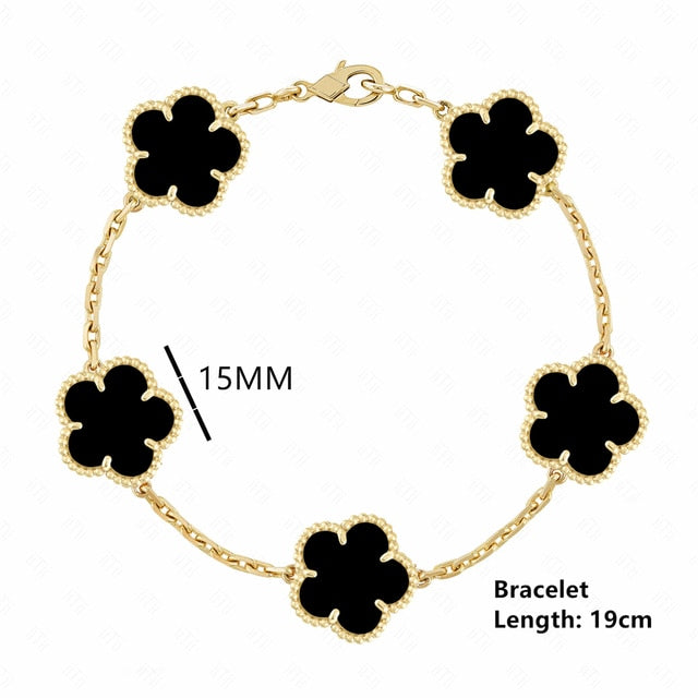 18K Gold Plated Luxury Charm Bracelet Five-Leaf Flower Clover Bracelet Natural Stone Shell Charm Plant Jewelry