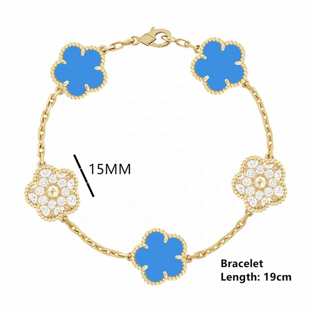 18K Gold Plated Luxury Charm Bracelet Five-Leaf Flower Clover Bracelet Natural Stone Shell Charm Plant Jewelry