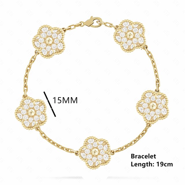18K Gold Plated Luxury Charm Bracelet Five-Leaf Flower Clover Bracelet Natural Stone Shell Charm Plant Jewelry