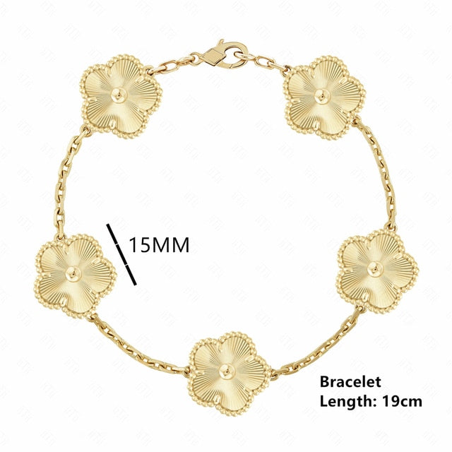 18K Gold Plated Luxury Charm Bracelet Five-Leaf Flower Clover Bracelet Natural Stone Shell Charm Plant Jewelry
