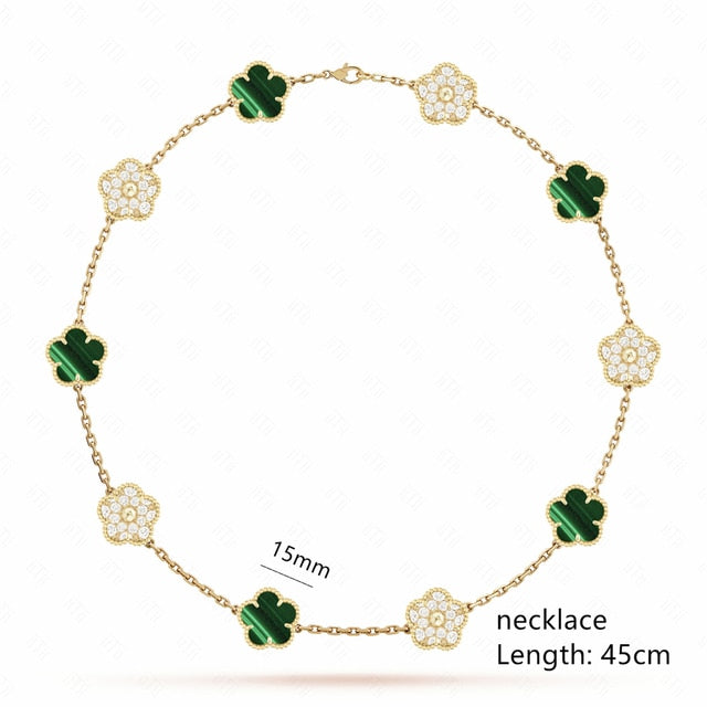 18K Gold Plated Luxury Charm Bracelet Five-Leaf Flower Clover Bracelet Natural Stone Shell Charm Plant Jewelry