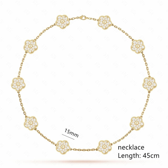 18K Gold Plated Luxury Charm Bracelet Five-Leaf Flower Clover Bracelet Natural Stone Shell Charm Plant Jewelry