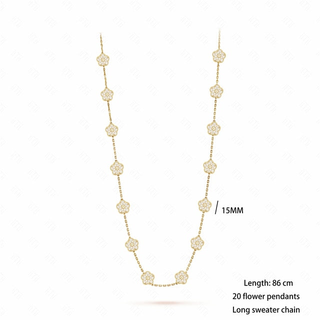 18K Gold Plated Luxury Charm Bracelet Five-Leaf Flower Clover Bracelet Natural Stone Shell Charm Plant Jewelry