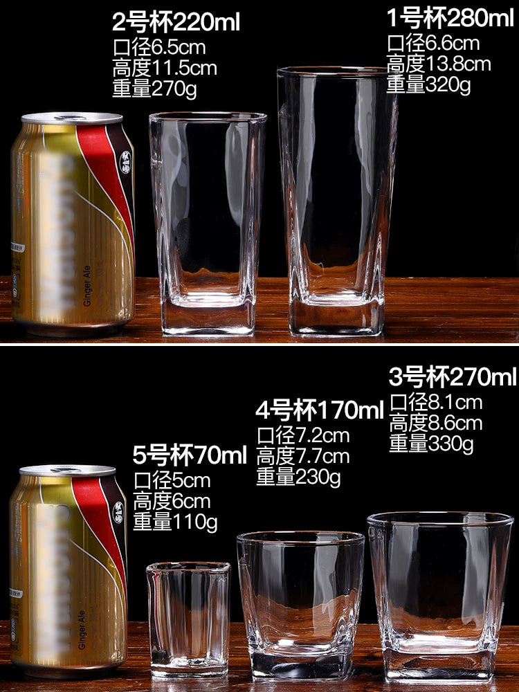 Thickened Square Glass Household Tea Cup Transparent Water Cup Drink Cup Whiskey Glass Beer Steins Bar KTV