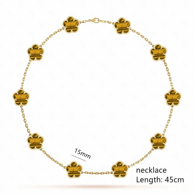 18K Gold Plated Luxury Charm Bracelet Five-Leaf Flower Clover Bracelet Natural Stone Shell Charm Plant Jewelry