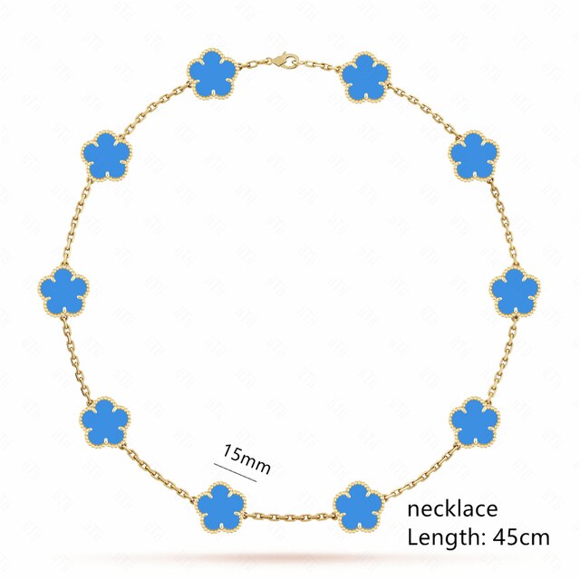 18K Gold Plated Luxury Charm Bracelet Five-Leaf Flower Clover Bracelet Natural Stone Shell Charm Plant Jewelry