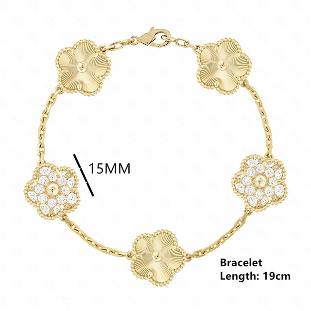 18K Gold Plated Luxury Charm Bracelet Five-Leaf Flower Clover Bracelet Natural Stone Shell Charm Plant Jewelry