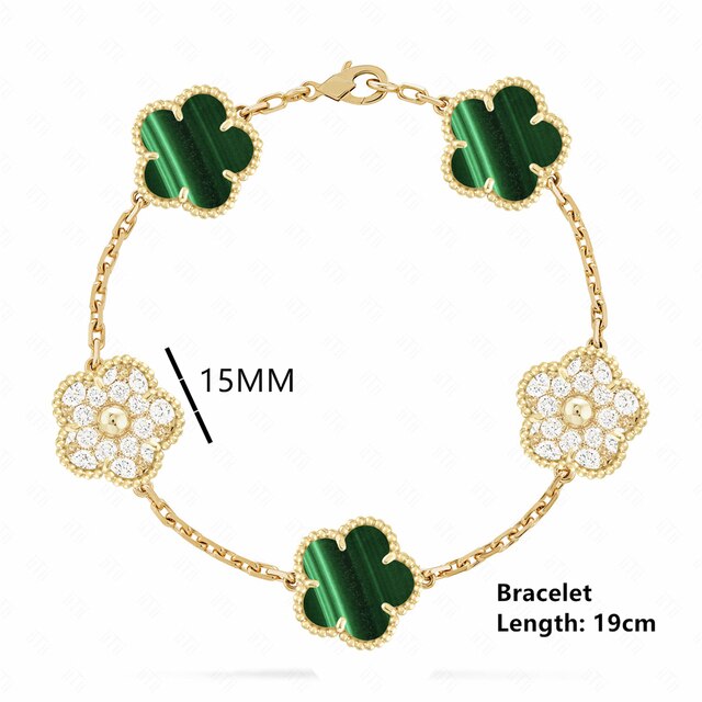 18K Gold Plated Luxury Charm Bracelet Five-Leaf Flower Clover Bracelet Natural Stone Shell Charm Plant Jewelry