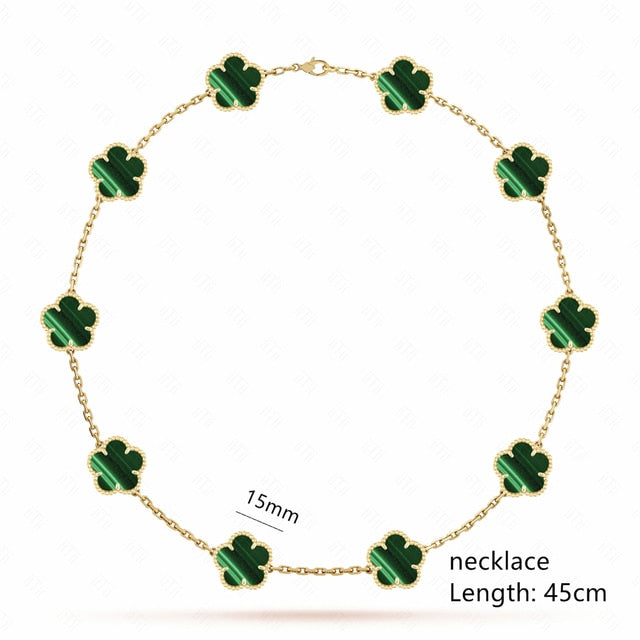 18K Gold Plated Luxury Charm Bracelet Five-Leaf Flower Clover Bracelet Natural Stone Shell Charm Plant Jewelry