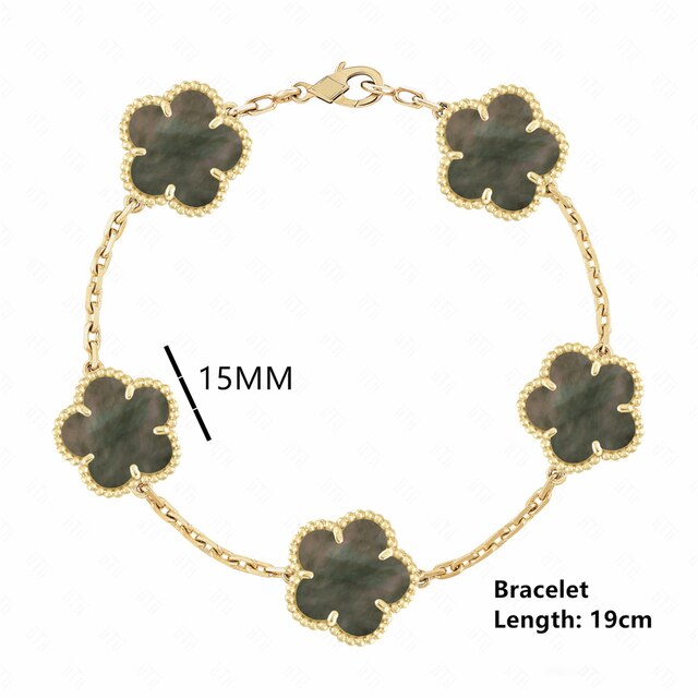 18K Gold Plated Luxury Charm Bracelet Five-Leaf Flower Clover Bracelet Natural Stone Shell Charm Plant Jewelry
