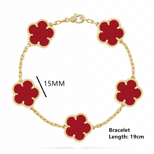 18K Gold Plated Luxury Charm Bracelet Five-Leaf Flower Clover Bracelet Natural Stone Shell Charm Plant Jewelry