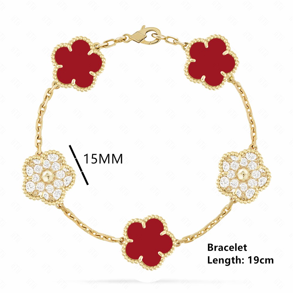 18K Gold Plated Luxury Charm Bracelet Five-Leaf Flower Clover Bracelet Natural Stone Shell Charm Plant Jewelry