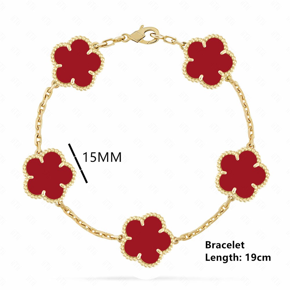 18K Gold Plated Luxury Charm Bracelet Five-Leaf Flower Clover Bracelet Natural Stone Shell Charm Plant Jewelry