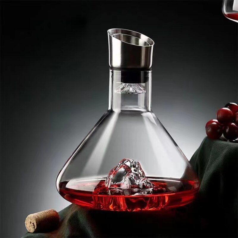 Elegant Iceberg Wine Decanter w/Stainless Steel Premium Aerator 1.5L Designer Barware Transparent Lead-Free Crystal Glass w/FREE SHIPPING