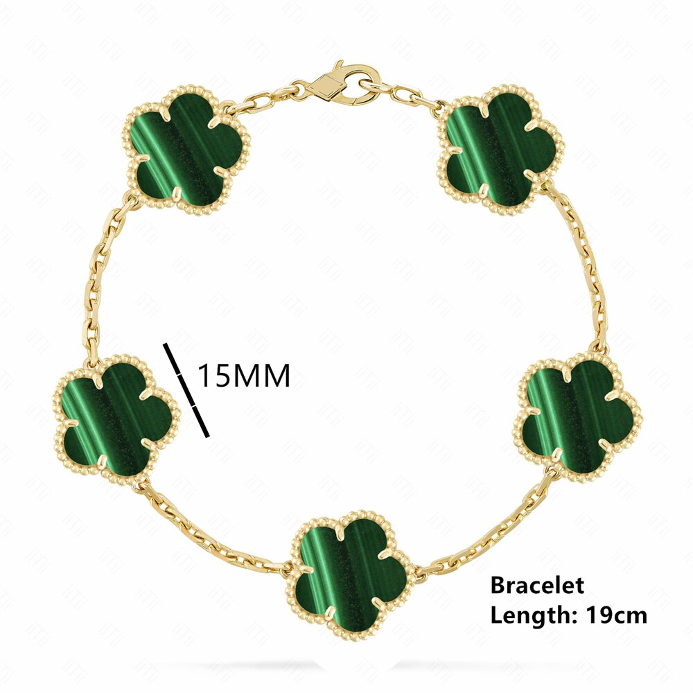 18K Gold Plated Luxury Charm Bracelet Five-Leaf Flower Clover Bracelet Natural Stone Shell Charm Plant Jewelry