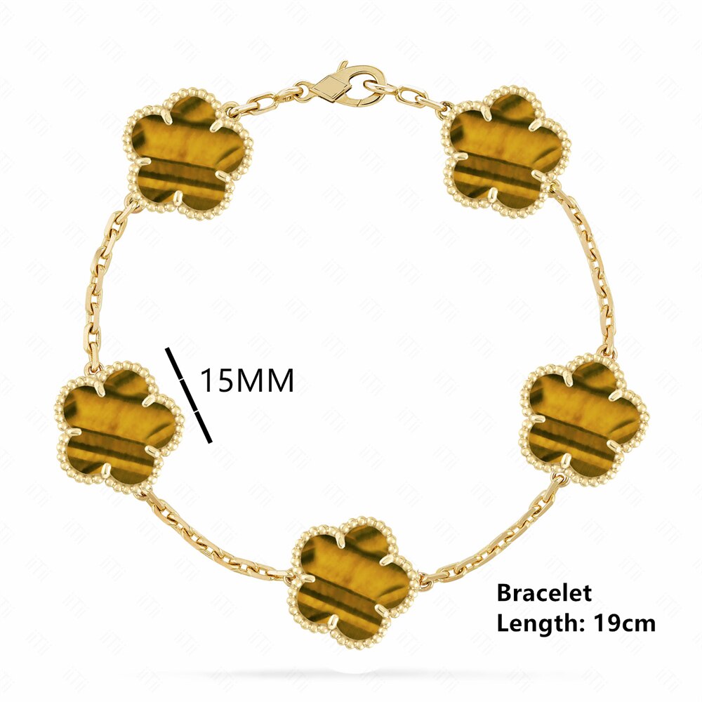 18K Gold Plated Luxury Charm Bracelet Five-Leaf Flower Clover Bracelet Natural Stone Shell Charm Plant Jewelry